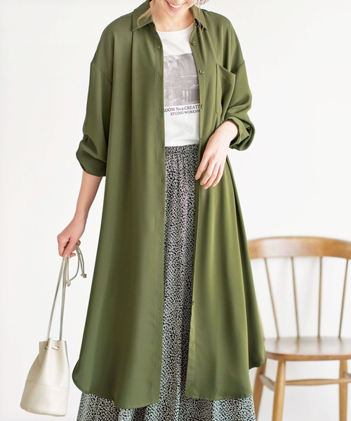 GeeRA（ジーラ）の「【羽織りに/オフィスカジュアル/冷房対策】リネンライク裾スリットロングシャツ（シャツ/ブラウス・レディース・ネイビー/オフホワイト/カーキ/モカ/ストライプ/サンドグレー/アイボリー/ダークカーキ/ベージュ/ブラック/ライトベージュ/ホワイト/ライトカーキ/ブルー系その他・SMALL/MEDIUM/LARGE/X-LARGE/XX-LARGE）」の12枚目の写真