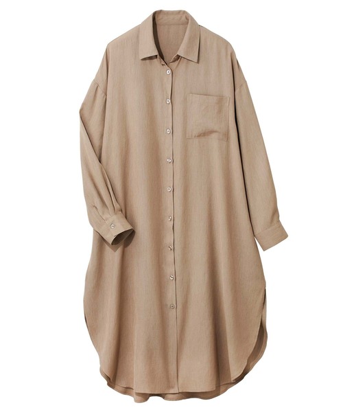 GeeRA（ジーラ）の「【羽織りに/オフィスカジュアル/冷房対策】リネンライク裾スリットロングシャツ（シャツ/ブラウス・レディース・ネイビー/オフホワイト/カーキ/モカ/ストライプ/サンドグレー/アイボリー/ダークカーキ/ベージュ/ブラック/ライトベージュ/ホワイト/ライトカーキ/ブルー系その他・SMALL/MEDIUM/LARGE/X-LARGE/XX-LARGE）」の22枚目の写真