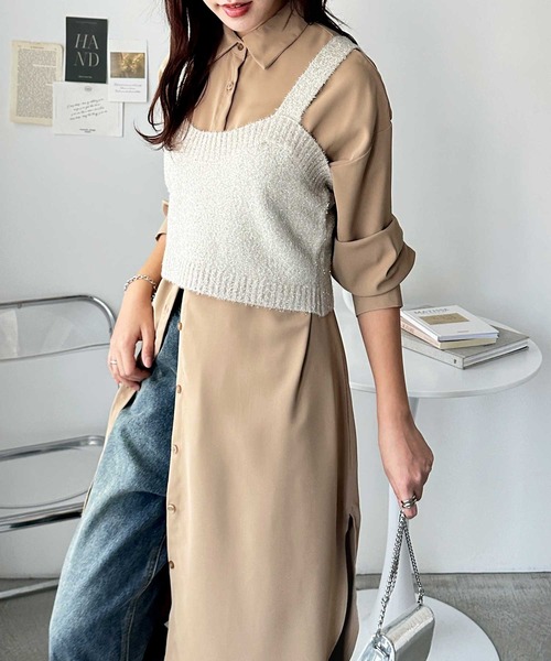 GeeRA（ジーラ）の「【羽織りに/オフィスカジュアル/冷房対策】リネンライク裾スリットロングシャツ（シャツ/ブラウス・レディース・ネイビー/オフホワイト/カーキ/モカ/ストライプ/サンドグレー/アイボリー/ダークカーキ/ベージュ/ブラック/ライトベージュ/ホワイト/ライトカーキ/ブルー系その他・SMALL/MEDIUM/LARGE/X-LARGE/XX-LARGE）」の18枚目の写真