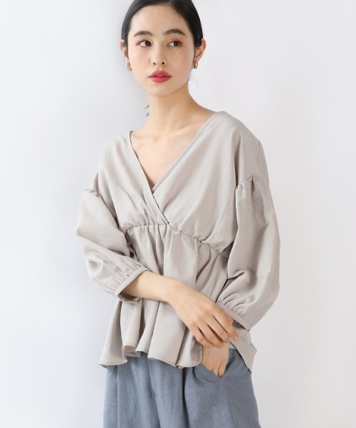 LOWRYS FARM(ローリーズファーム)の「リネンライクカシュクールブラウス 883805(シャツ/ブラウス・レディース・ブラック/グリーン/ブラック系その他/キャメル・FREE)」の2枚目の写真