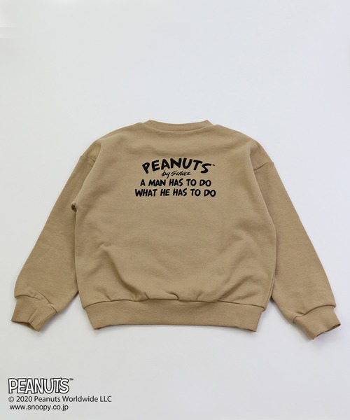 PEANUTS(ピーナッツ)の「SNOOPY/スヌーピー 裏毛フロッキープリントトレーナー(スウェット・キッズ・チャコールグレー/ベージュ/オフホワイト/カーキ/ロイヤルブルー/スモークピンク・90cm/110cm/100cm/120cm/130cm/140cm/150cm/160cm)」の7枚目の写真