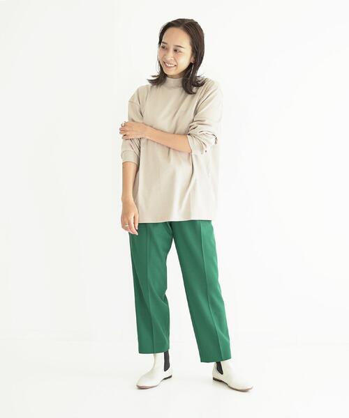 MACPHEE ストレッチポプリン フロントタックテーパードパンツ レディース MACPHEE ストレッチポプリン フロントタックテーパードパンツ