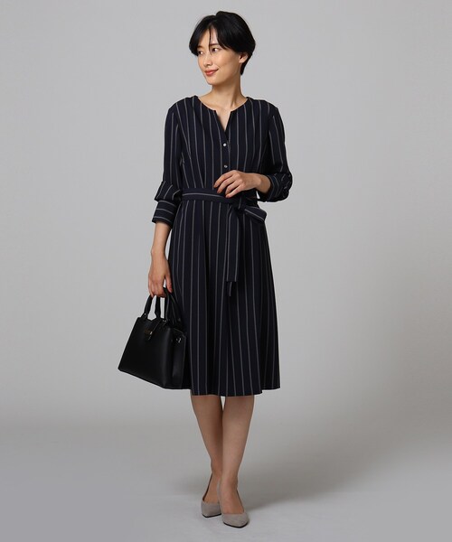 セール ワンピース ドレス 洗える 洗える ワンピース Untitled アンタイトル のファッション オータムシックストライプワンピース