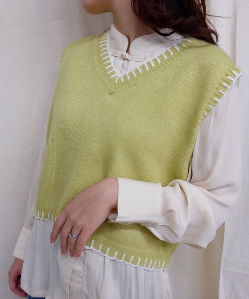 sakishimatokyo（サキシマトーキョー）の「【ZOZO限定】サキシマamp「ハンドステッチニットベスト」（ベスト・レディース・ベージュ/ブラウン/イエロー/ブルー・FREE）」の4枚目の写真