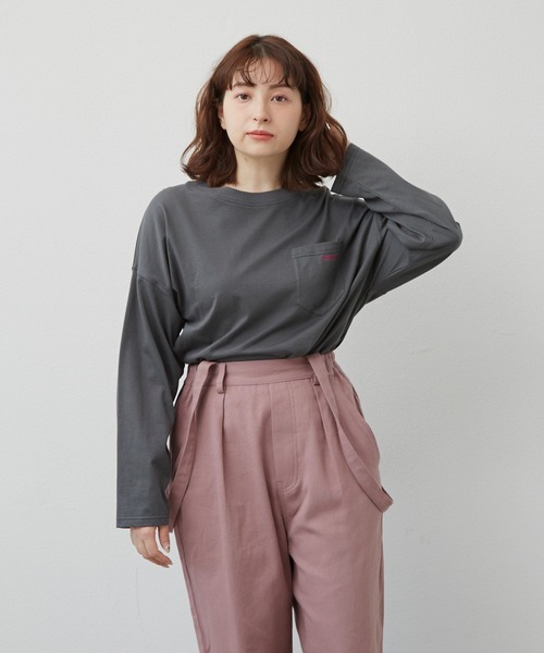 MERLOT（メルロー）の「merlotロゴポケットロンT（Tシャツ/カットソー・レディース・ホワイト/イエロー/ライトブルー/チャコールグレー・FREE）」の7枚目の写真