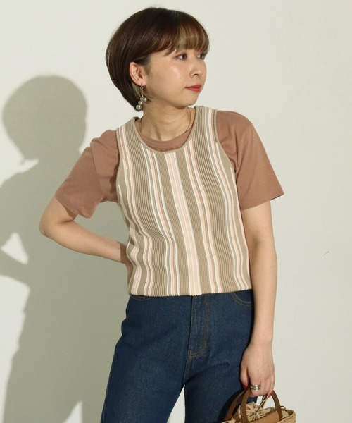 Factor=（ファクターイコール）の「マルチボーダータンク（タンクトップ・レディース・モカ/ベージュ/ブラック・FREE）」の3枚目の写真