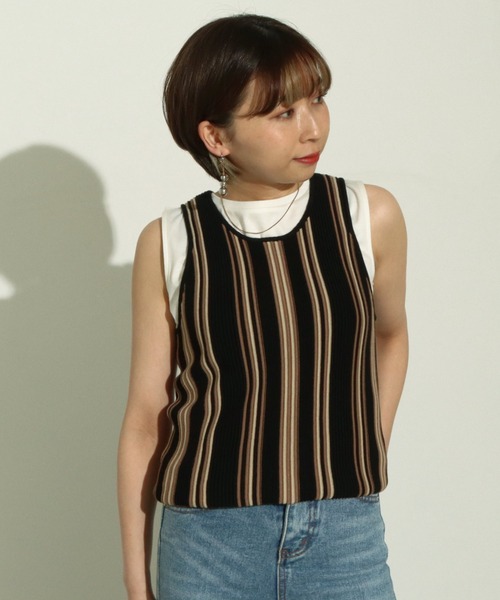 Factor=（ファクターイコール）の「マルチボーダータンク（タンクトップ・レディース・モカ/ベージュ/ブラック・FREE）」の12枚目の写真