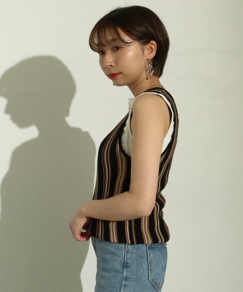 Factor=（ファクターイコール）の「マルチボーダータンク（タンクトップ・レディース・モカ/ベージュ/ブラック・FREE）」の14枚目の写真