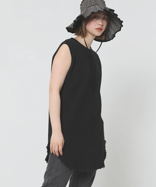 Sig FREAK'S STORE（シグフリークスストア）の「ワッフルノースリーブ（Tシャツ/カットソー・レディース・ホワイト/ベージュ/ブラック・ﾌﾘ-）」の5枚目の写真