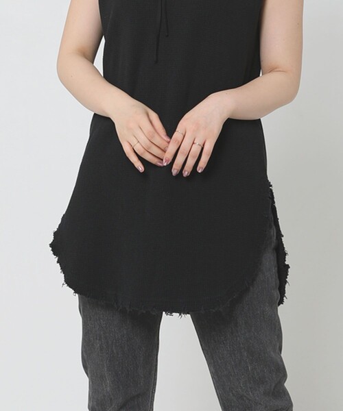 Sig FREAK'S STORE（シグフリークスストア）の「ワッフルノースリーブ（Tシャツ/カットソー・レディース・ホワイト/ベージュ/ブラック・ﾌﾘ-）」の9枚目の写真