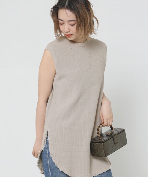 Sig FREAK'S STORE（シグフリークスストア）の「ワッフルノースリーブ（Tシャツ/カットソー・レディース・ホワイト/ベージュ/ブラック・ﾌﾘ-）」の13枚目の写真