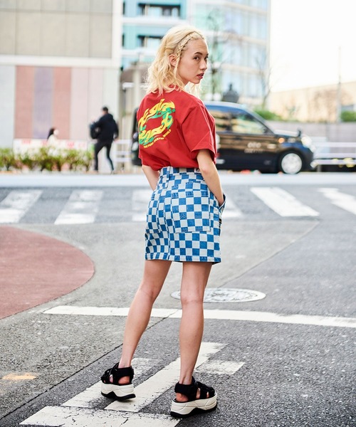 X-girl（エックスガール）の「SPIN LOGO S/S TEE（Tシャツ/カットソー・レディース・ブラック/ブルー/ホワイト/レッド・M/S/XL/L）」の8枚目の写真