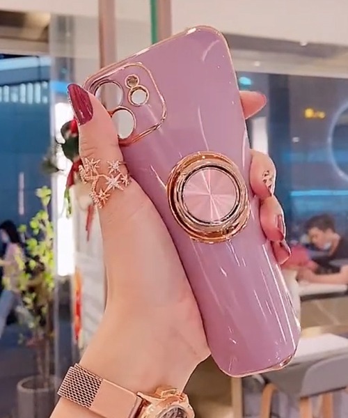 薄型 リング付き ゴールドフレーム iphoneケース（スマホケース
