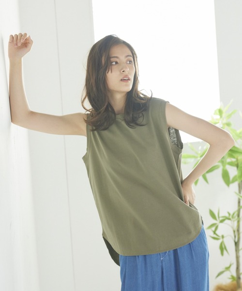 LIPSTAR（リップスター）の「撥水加工USAコットンタンク（Tシャツ/カットソー・レディース・ブラック/オフホワイト/カーキ/オレンジ・M）」の7枚目の写真