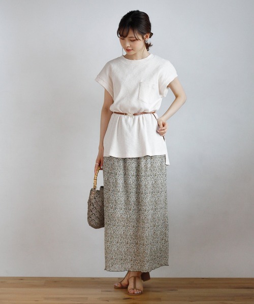 Crisp(クリスプ)の「フレンチスラブチュニックTシャツ(Tシャツ/カットソー・レディース・グレー/カーキ/アイボリー・FREE)」の4枚目の写真