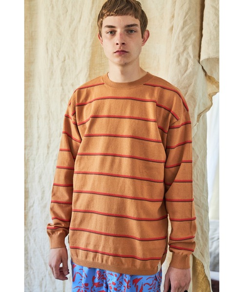 And A（アンドエー）の「AlexanderLeeChang アレキサンダーリーチャン / PICOT BORDER KNIT オーバーサイズ ピコットボーダーニットセーター / AC062102（ニット/セーター・メンズ・ブラウン/ネイビー/ミント・3/2）」の2枚目の写真