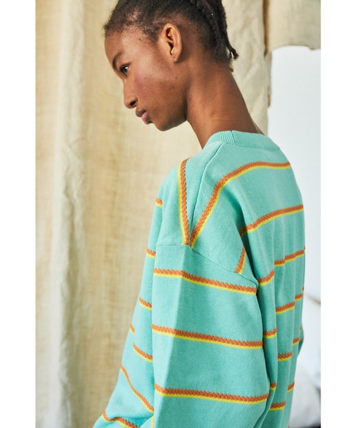 And A（アンドエー）の「AlexanderLeeChang アレキサンダーリーチャン / PICOT BORDER KNIT オーバーサイズ ピコットボーダーニットセーター / AC062102（ニット/セーター・メンズ・ブラウン/ネイビー/ミント・3/2）」の3枚目の写真