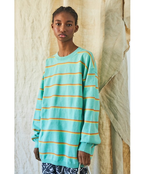 And A（アンドエー）の「AlexanderLeeChang アレキサンダーリーチャン / PICOT BORDER KNIT オーバーサイズ ピコットボーダーニットセーター / AC062102（ニット/セーター・メンズ・ブラウン/ネイビー/ミント・3/2）」の11枚目の写真