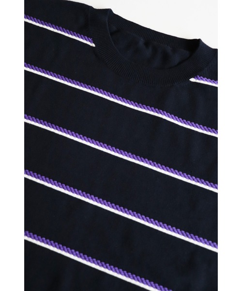 And A（アンドエー）の「AlexanderLeeChang アレキサンダーリーチャン / PICOT BORDER KNIT オーバーサイズ ピコットボーダーニットセーター / AC062102（ニット/セーター・メンズ・ブラウン/ネイビー/ミント・3/2）」の4枚目の写真