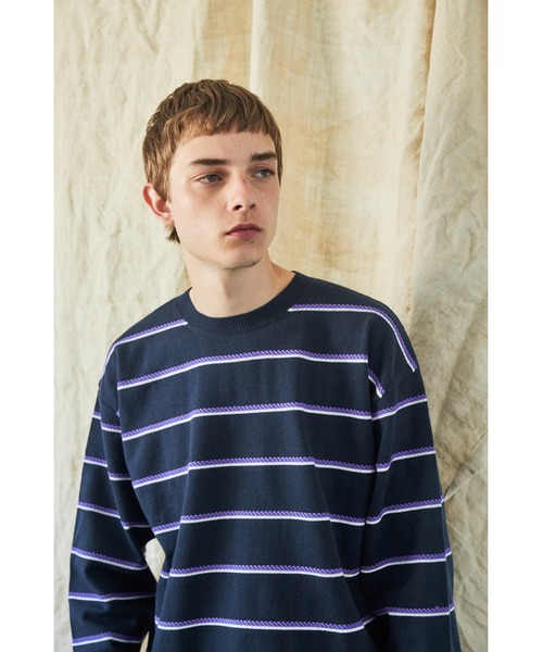 And A（アンドエー）の「AlexanderLeeChang アレキサンダーリーチャン / PICOT BORDER KNIT オーバーサイズ ピコットボーダーニットセーター / AC062102（ニット/セーター・メンズ・ブラウン/ネイビー/ミント・3/2）」の21枚目の写真