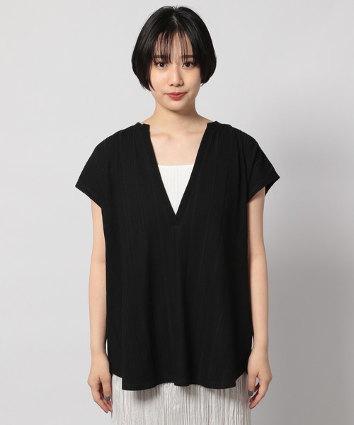 PAGEBOY(ページボーイ)の「スリットVネックフレンチスリーブ(Tシャツ/カットソー・レディース・ブラック/オフホワイト/ブラウン系その他・FREE)」の18枚目の写真