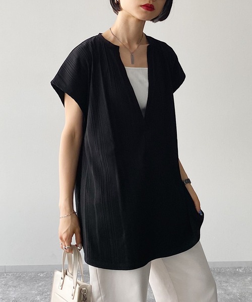 PAGEBOY(ページボーイ)の「スリットVネックフレンチスリーブ(Tシャツ/カットソー・レディース・ブラック/オフホワイト/ブラウン系その他・FREE)」の20枚目の写真