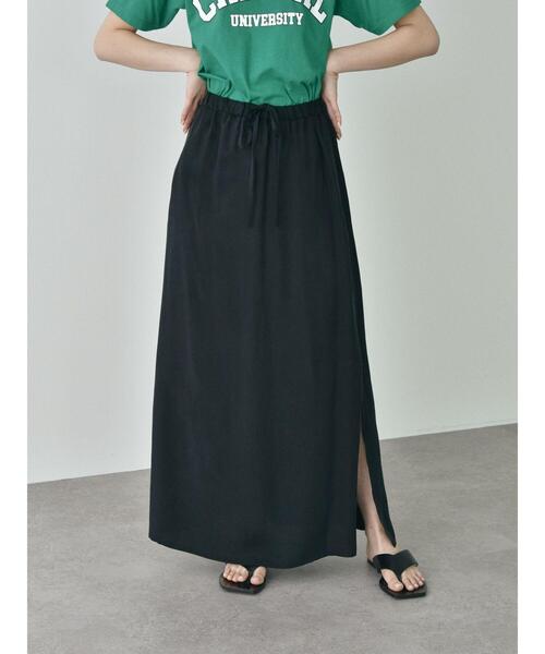 GARAGE OF GOOD CLOTHING（ガレージオブグッドクロージング）の「キュプラマキシスカート＊（スカート・レディース・カーキ/ブラック/グレイッシュベージュ・FREE）」の4枚目の写真