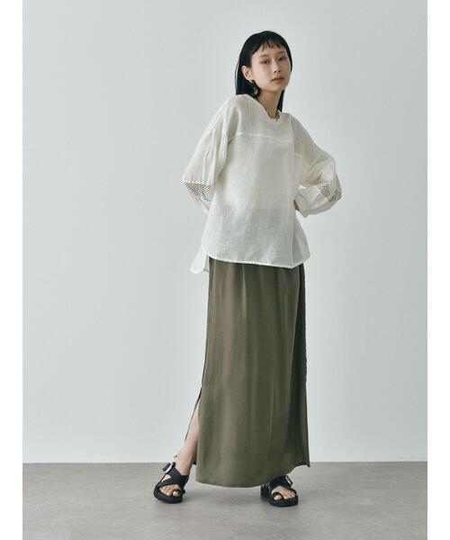 GARAGE OF GOOD CLOTHING（ガレージオブグッドクロージング）の「キュプラマキシスカート＊（スカート・レディース・カーキ/ブラック/グレイッシュベージュ・FREE）」の8枚目の写真