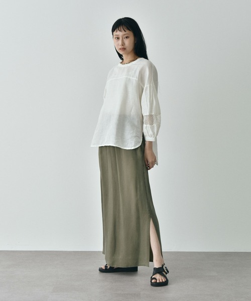 GARAGE OF GOOD CLOTHING（ガレージオブグッドクロージング）の「キュプラマキシスカート＊（スカート・レディース・カーキ/ブラック/グレイッシュベージュ・FREE）」の3枚目の写真