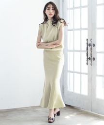 2点セット・フレンチスリーブトップス+マーメイドロングスカートセットアップ/21134