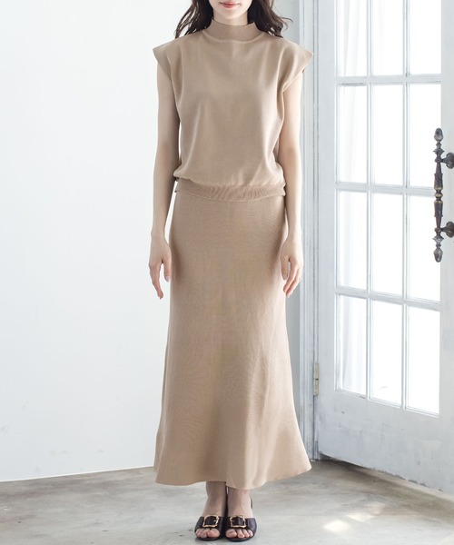 Julia Boutique（ジュリアブティック）の「2点セット・フレンチスリーブトップス+マーメイドロングスカートセットアップ/21134（アンサンブル・レディース・ブラック/ベージュ/アイボリー/ラベンダー・ONE）」の6枚目の写真