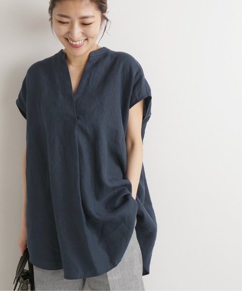 IENA（イエナ）の「リネンノースリーブスキッパーシャツ◆（シャツ/ブラウス・レディース・ホワイト/ブラック/ベージュ/ネイビー・FREE）」の4枚目の写真