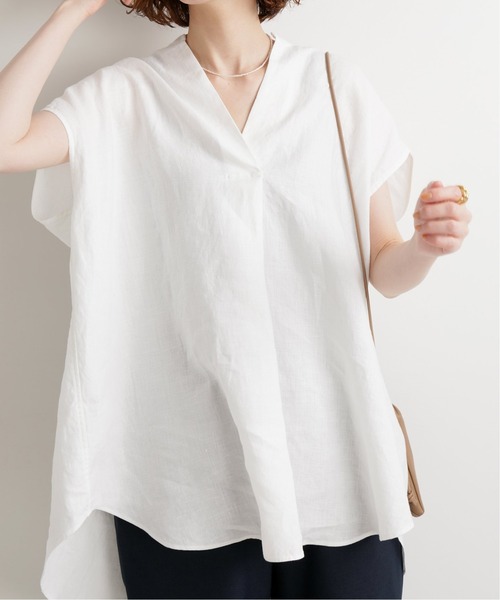 IENA（イエナ）の「リネンノースリーブスキッパーシャツ◆（シャツ/ブラウス・レディース・ホワイト/ブラック/ベージュ/ネイビー・FREE）」の2枚目の写真