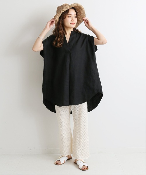 IENA（イエナ）の「リネンノースリーブスキッパーシャツ◆（シャツ/ブラウス・レディース・ホワイト/ブラック/ベージュ/ネイビー・FREE）」の5枚目の写真