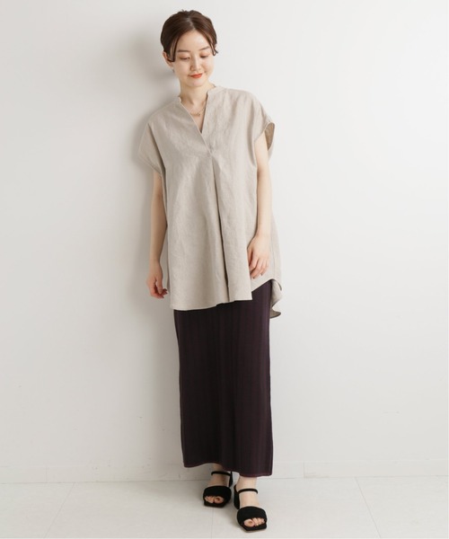 IENA（イエナ）の「リネンノースリーブスキッパーシャツ◆（シャツ/ブラウス・レディース・ホワイト/ブラック/ベージュ/ネイビー・FREE）」の7枚目の写真