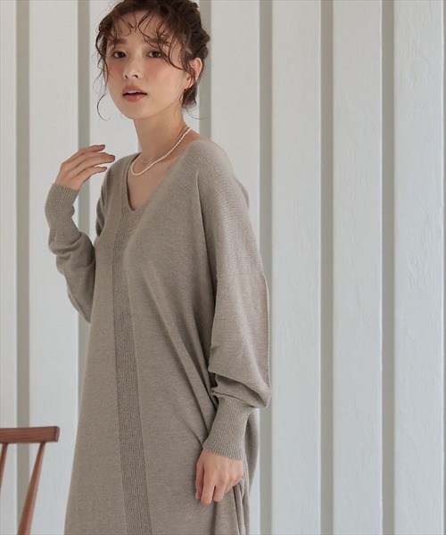 DONOBAN（ドノバン）の「2WAY深VニットOP（ワンピース・レディース・ブラック/ブラウン系その他・SHORT/LONG）」の3枚目の写真