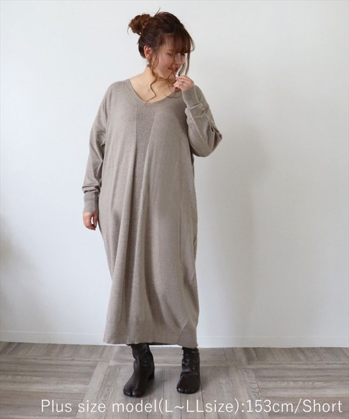 DONOBAN（ドノバン）の「2WAY深VニットOP（ワンピース・レディース・ブラック/ブラウン系その他・SHORT/LONG）」の6枚目の写真