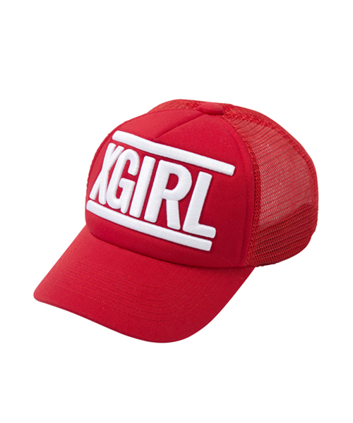 X-girl Stages(エックスガールステージス)の「【VER(ベリー)5月号掲載商品】MESH CAP EMBROIDERY LOGO(キャップ・キッズ・ブラック/パープル/レッド・ONE SIZE)」の1枚目の写真