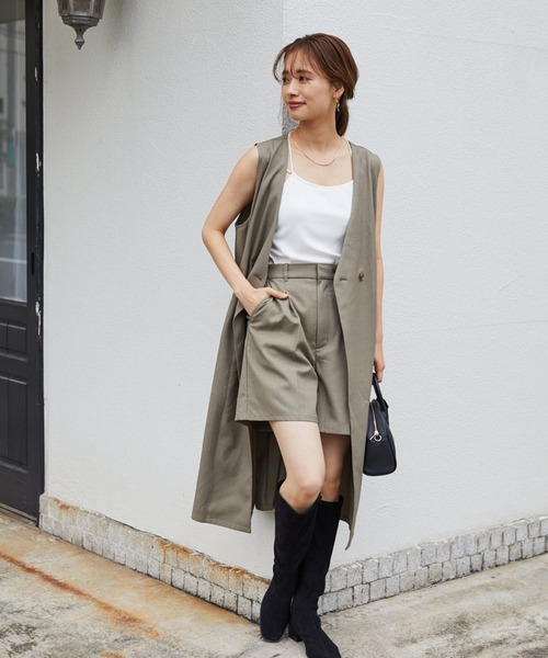 mysty woman(ミスティウーマン)の「バックレースアップロングジレ 218375(ノーカラージャケット・レディース・ダークブラウン/カーキ/オレンジ/ライトブラウン/グリーン系その他/ブラック・FREE)」の10枚目の写真