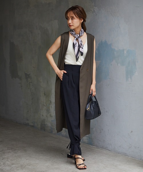 mysty woman(ミスティウーマン)の「バックレースアップロングジレ 218375(ノーカラージャケット・レディース・ダークブラウン/カーキ/オレンジ/ライトブラウン/グリーン系その他/ブラック・FREE)」の12枚目の写真