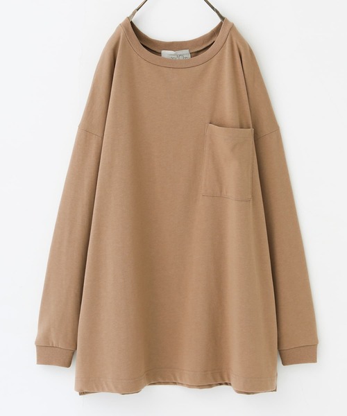 n'OrLABEL（ノアールレーベル）の「『ポケットゆるロンT』（Tシャツ/カットソー・レディース・ブラウン/オフホワイト/カーキ/グレイッシュベージュ/パープル/ブラック/チャコール/グレイッシュブルー/ミント/ラベンダー・FREE）」の4枚目の写真