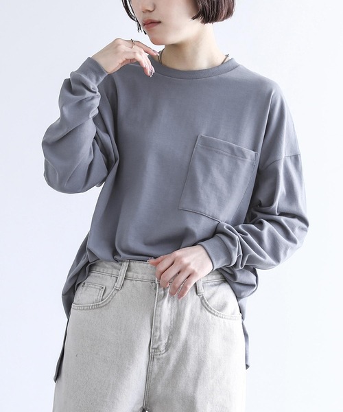 n'OrLABEL（ノアールレーベル）の「『ポケットゆるロンT』（Tシャツ/カットソー・レディース・ブラウン/オフホワイト/カーキ/グレイッシュベージュ/パープル/ブラック/チャコール/グレイッシュブルー/ミント/ラベンダー・FREE）」の8枚目の写真