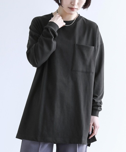 n'OrLABEL（ノアールレーベル）の「『ポケットゆるロンT』（Tシャツ/カットソー・レディース・ブラウン/オフホワイト/カーキ/グレイッシュベージュ/パープル/ブラック/チャコール/グレイッシュブルー/ミント/ラベンダー・FREE）」の3枚目の写真