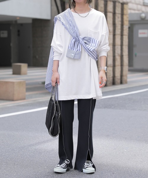 n'OrLABEL（ノアールレーベル）の「『ポケットゆるロンT』（Tシャツ/カットソー・レディース・ブラウン/オフホワイト/カーキ/グレイッシュベージュ/パープル/ブラック/チャコール/グレイッシュブルー/ミント/ラベンダー・FREE）」の11枚目の写真