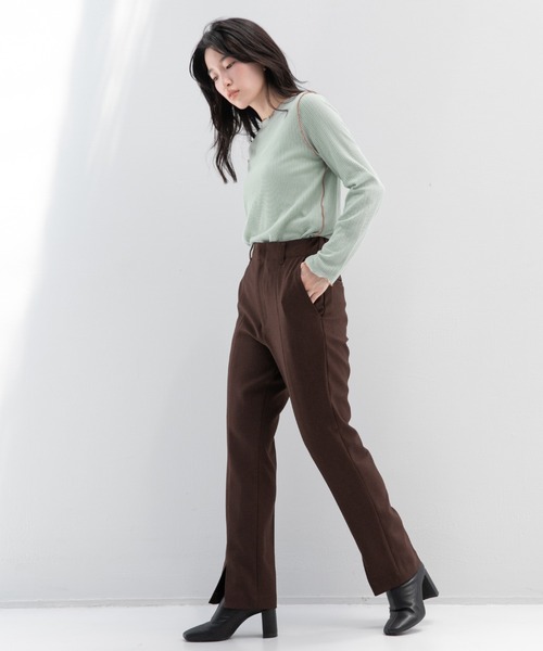 LOWRYS FARM（ローリーズファーム）の「メランジフロントスリットパンツ　214870（その他パンツ・レディース・ブラック/ダークブラウン/オフホワイト/レッド・MEDIUM/LARGE）」の21枚目の写真