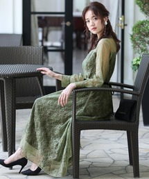 袖あり&ミモレ丈 パーティー ドレス シアーレース お呼ばれ 結婚式 フォーマル オケージョンドレス 二次会 成人式 同窓会 謝恩会 20代 30代