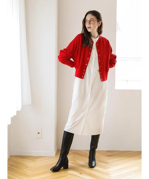 koe（コエ）の「サイドボタンバンドカラーシャツワンピース*（シャツワンピース・レディース・ホワイト/ベージュ/ネイビー/A/B・FREE）」の2枚目の写真