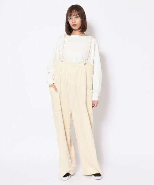 MANASTASH（マナスタッシュ）の「MANASTASH/マナスタッシュ　太畝コーデュロイサロペット（サロペット/オーバーオール・レディース・ホワイト/モカ・FREE）」の2枚目の写真