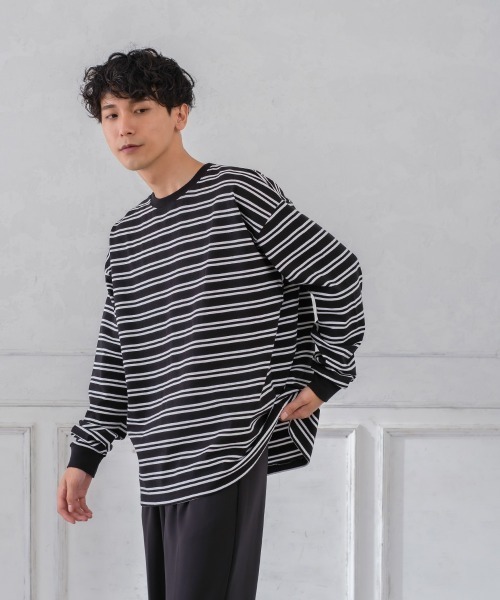 improves（インプローブス）の「ヘビーウエイト ボーダー クルーネック ビッグシルエット ロンT（Tシャツ/カットソー・メンズ・ダークグリーン/グレイッシュベージュ/オフホワイト/ブラック・LARGE/MEDIUM）」の13枚目の写真