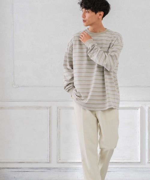 improves（インプローブス）の「ヘビーウエイト ボーダー クルーネック ビッグシルエット ロンT（Tシャツ/カットソー・メンズ・ダークグリーン/グレイッシュベージュ/オフホワイト/ブラック・LARGE/MEDIUM）」の15枚目の写真